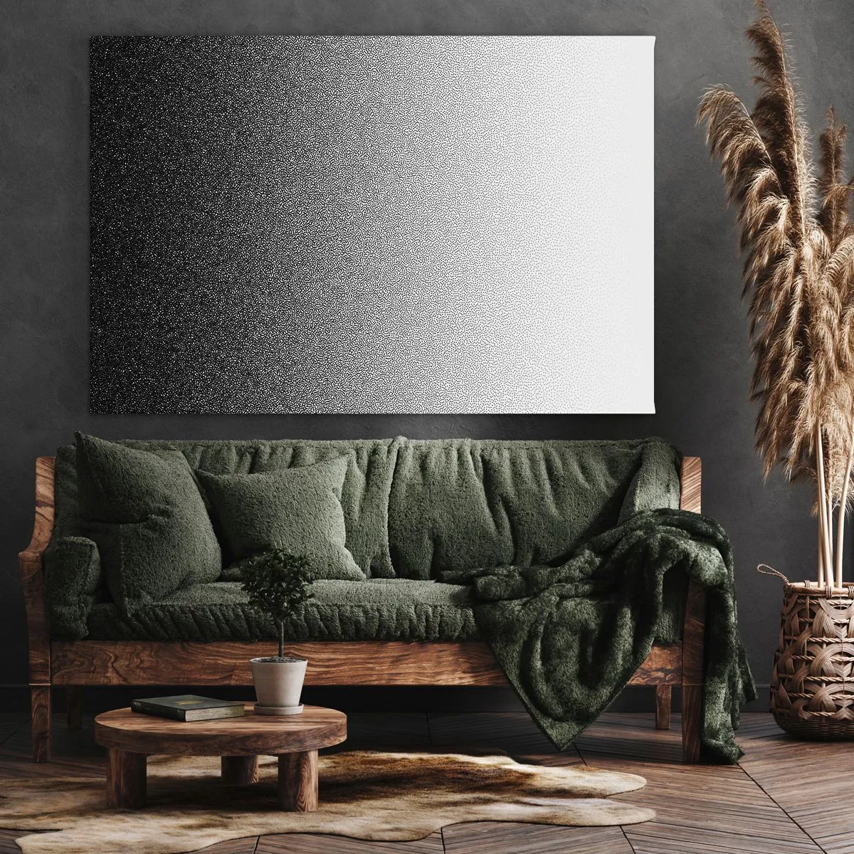 Vászonkép - Minimalista fekete-fehér színátmenet a pontban - 70x50cm - A fény felé - Modern fali dekoráció nappalihoz és hálószobához ARTTOR