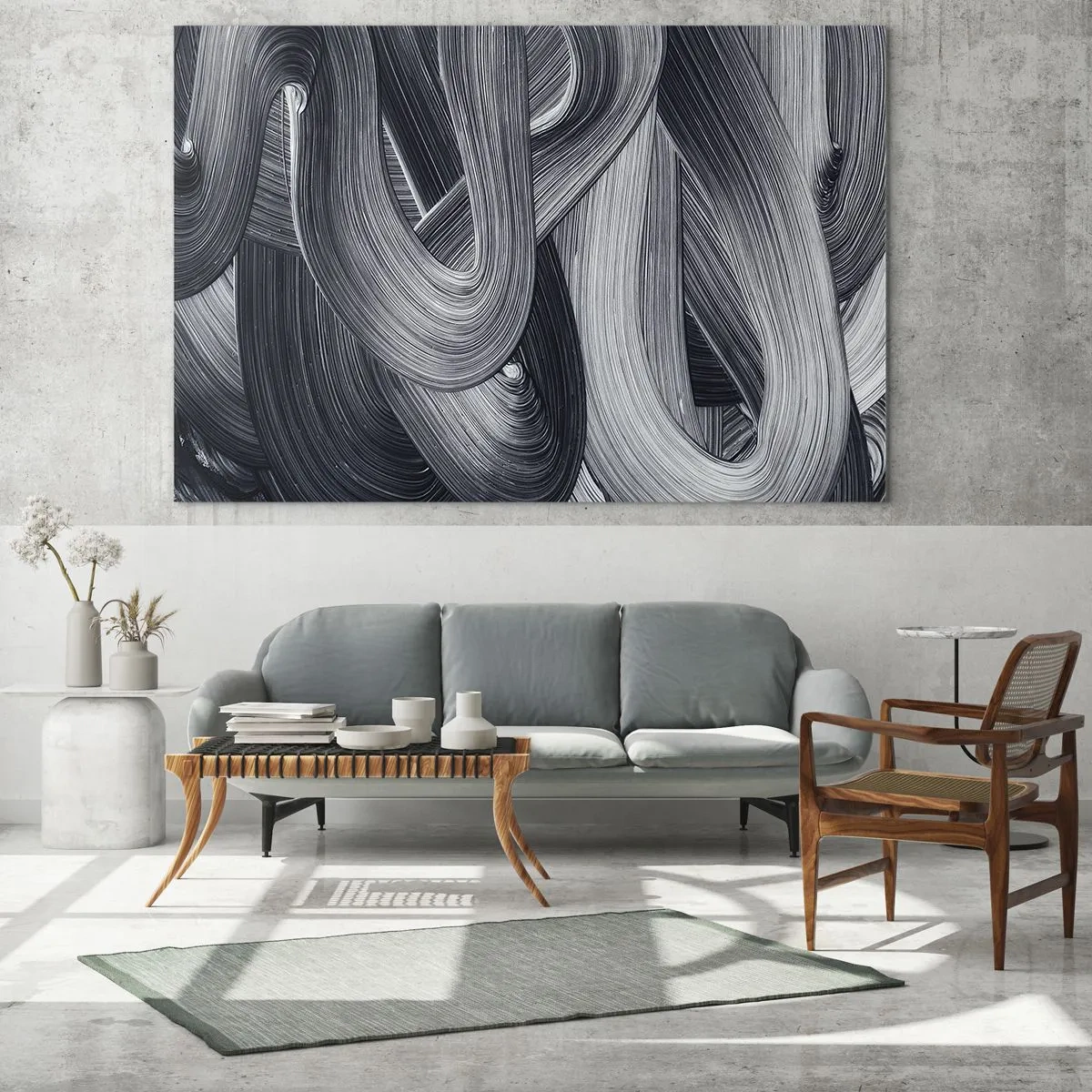 Üveg kép - Absztrakt ecsetvonások fekete és szürke árnyalatokban - 70x50cm - A valóság folyékonysága - Modern fali dekoráció nappalihoz és hálószobához ARTTOR