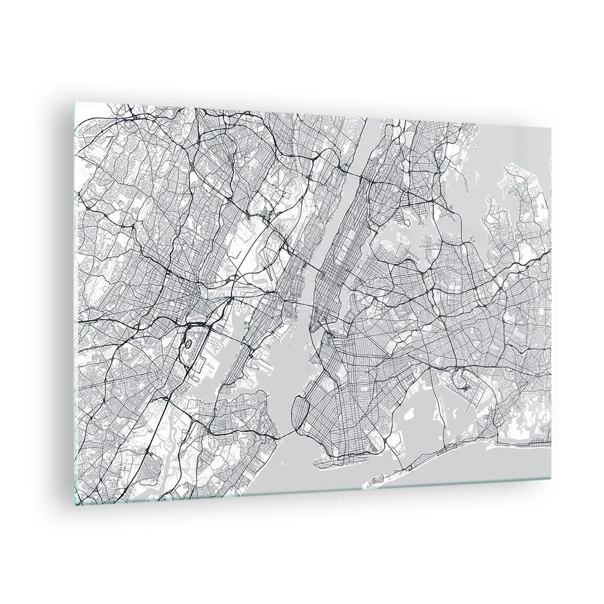 Üveg kép - Nagyvárosi utcák és kerületek monokróm térképe - 70x50cm - Metropolisz anatómiája - Modern fali dekoráció nappalihoz és hálószobához ARTTOR