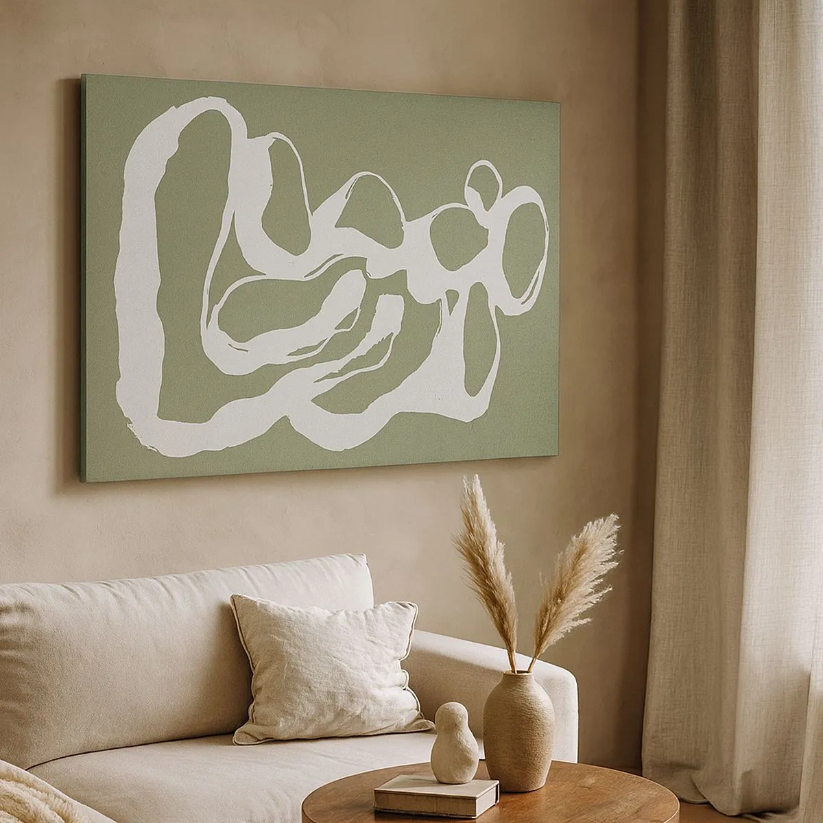 Vászonkép - Organikus formák fehér színben, zöld alapon - 70x50cm - A tér hívása - Modern fali dekoráció nappalihoz és hálószobához ARTTOR