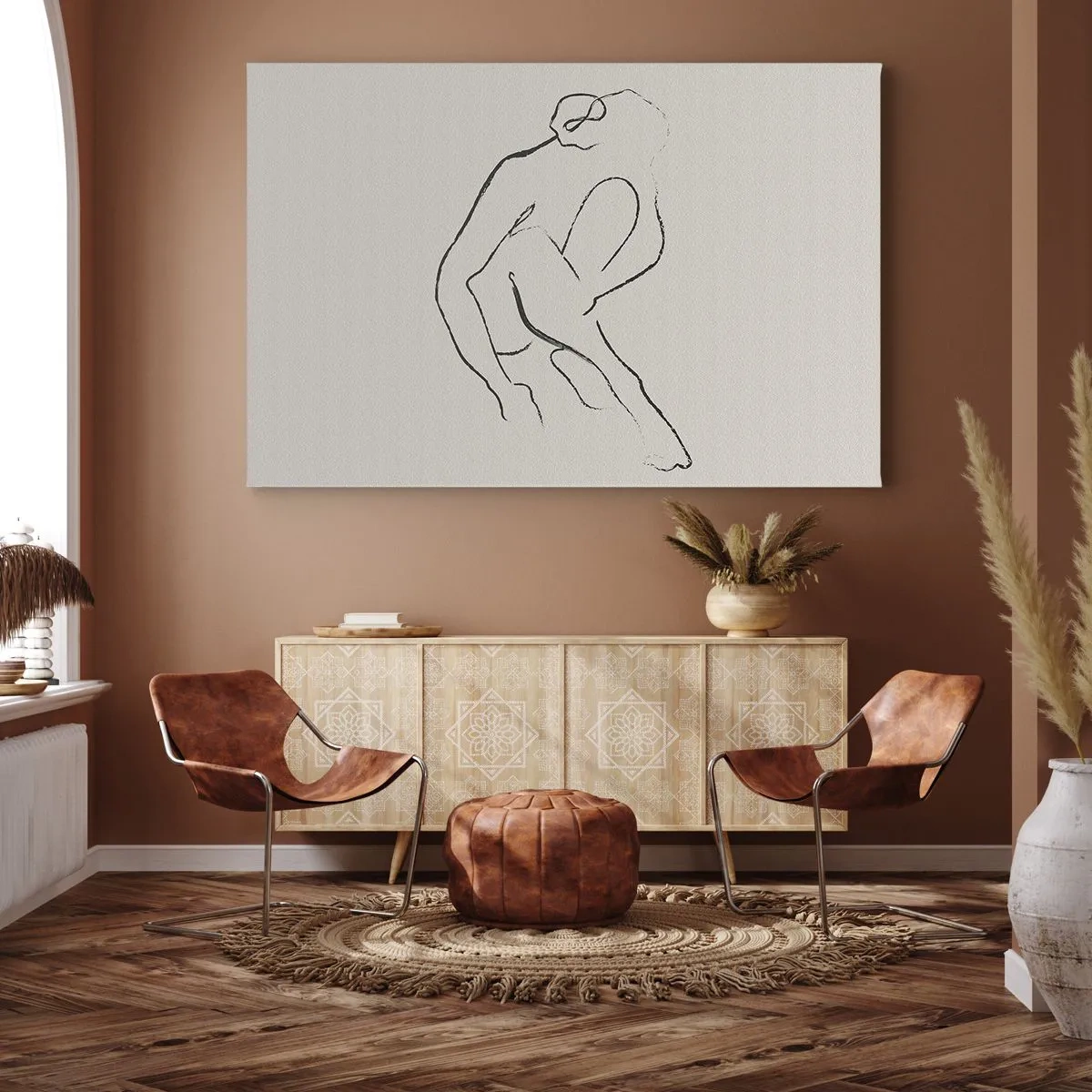 Vászonkép - Minimalista sziluett fekete színben, világos háttér előtt - 70x50cm - Intim vázlat - Modern fali dekoráció nappalihoz és hálószobához ARTTOR