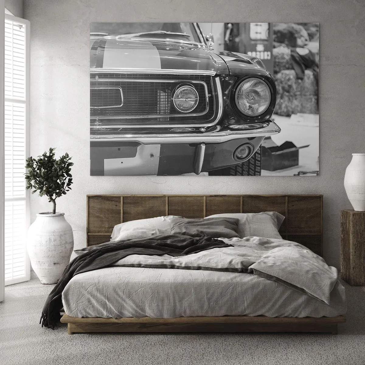 Üveg kép - Klasszikus versenyautó eleje közelről - 70x50cm - Vad utazás - Modern fali dekoráció nappalihoz és hálószobához ARTTOR