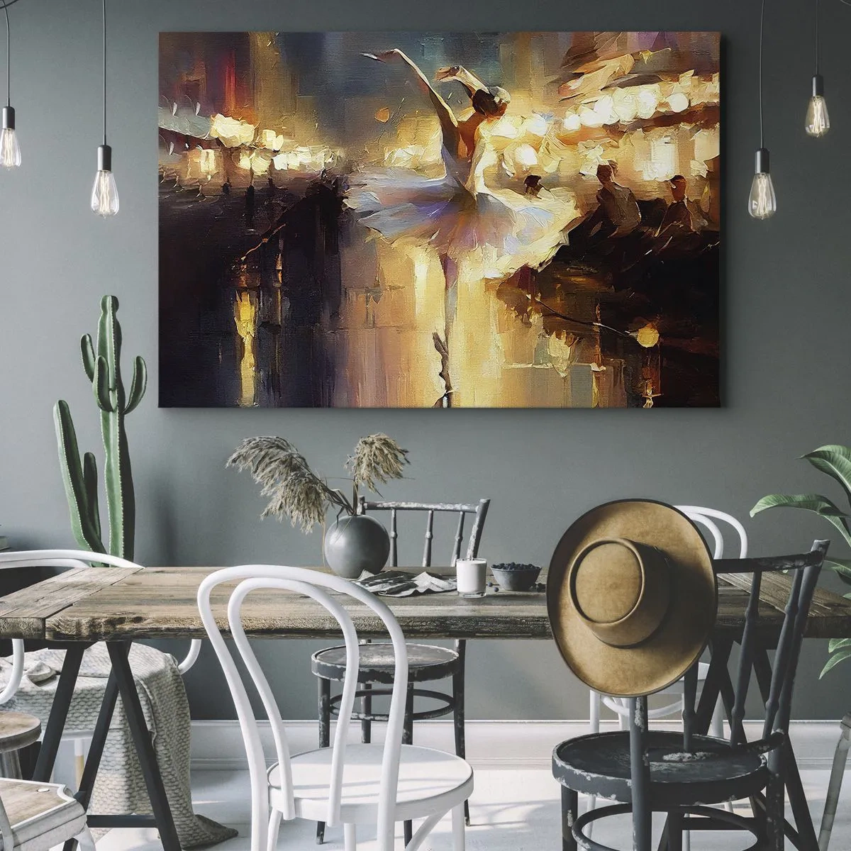 Vászonkép - Egy balerina táncol egy megvilágított színpad előtt - 70x50cm - Csoda az utcán - Modern fali dekoráció nappalihoz és hálószobához ARTTOR