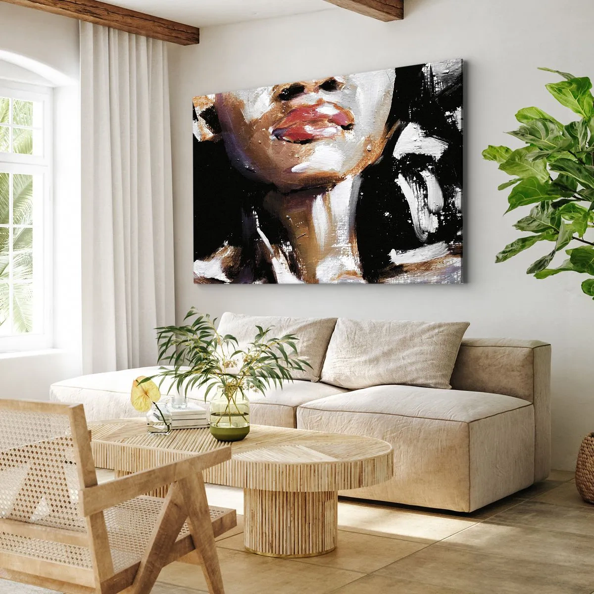 Vászonkép - Egy nő portréja kifejező festői stílusban sötét háttér előtt - 70x50cm - Büszkeség előítélet nélkül - Modern fali dekoráció nappalihoz és hálószobához ARTTOR
