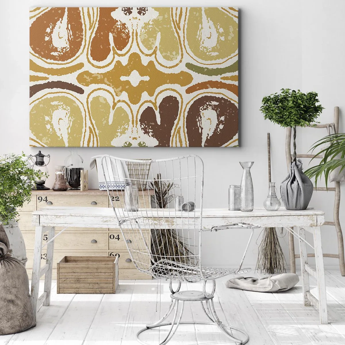 Vászonkép - Meleg, absztrakt minták sárgában és barnában - 70x50cm - Érzelmes absztrakció - Modern fali dekoráció nappalihoz és hálószobához ARTTOR