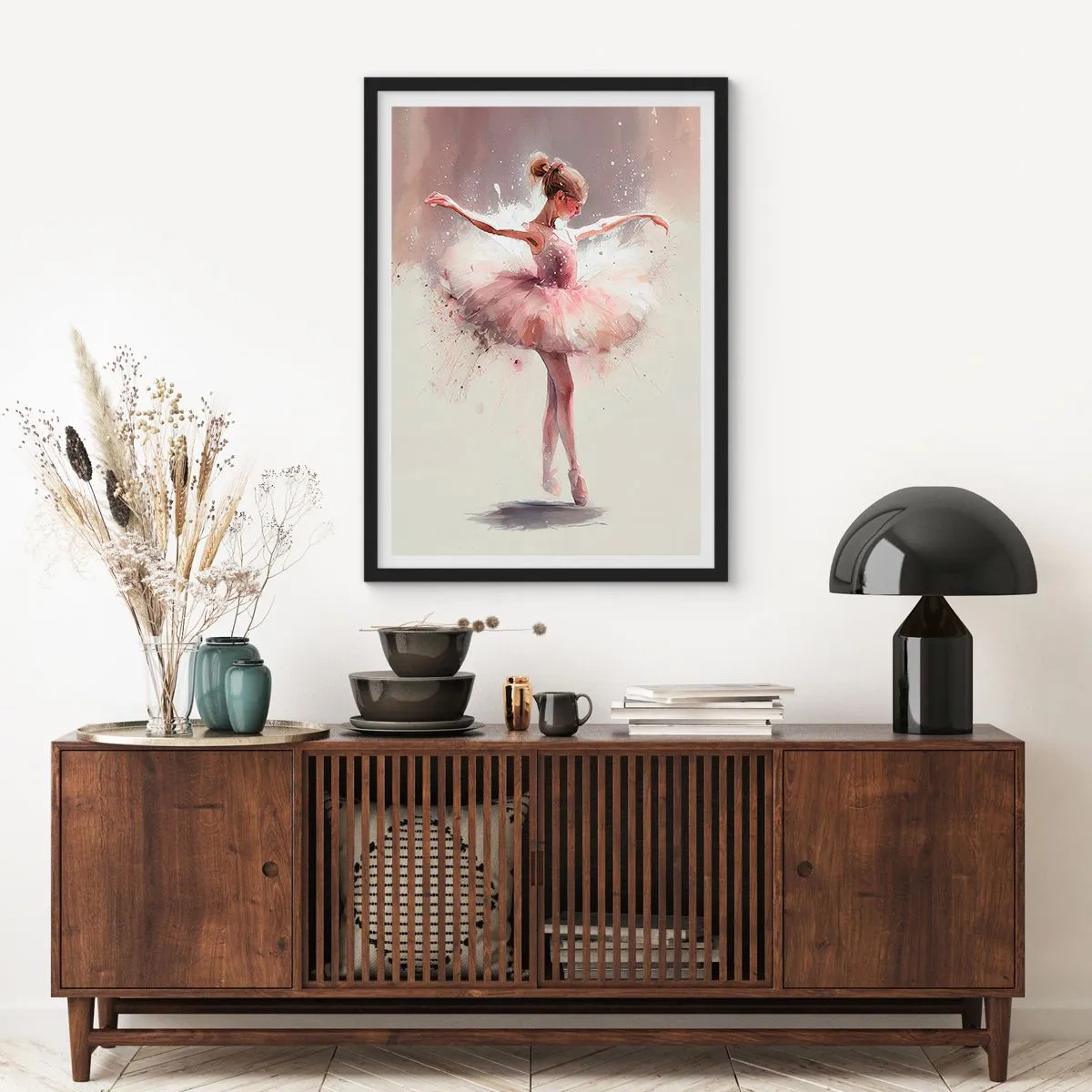 Poszter fehér keretben - Balerina a művészeti mozgalomban - 50x70cm - Mint egy fiatal madár - Modern fali dekoráció nappalihoz és hálószobához ARTTOR