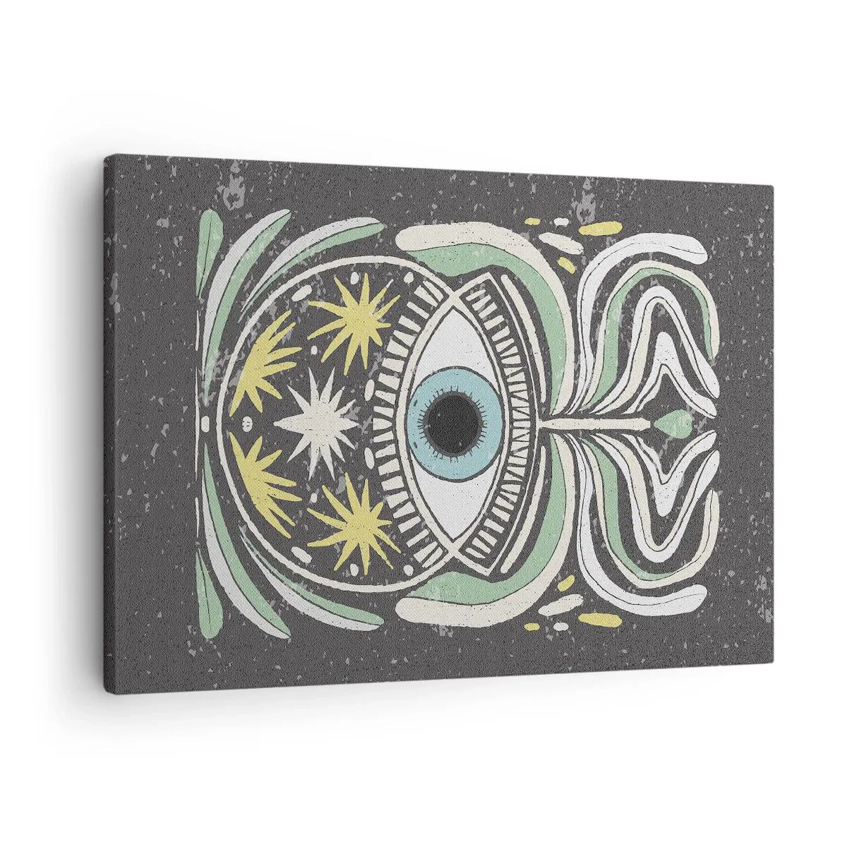 Vászonkép - Egy szimbolikus szem, absztrakt mintákkal körülvéve - 70x50cm - Törzsi rituálék - Modern fali dekoráció nappalihoz és hálószobához ARTTOR