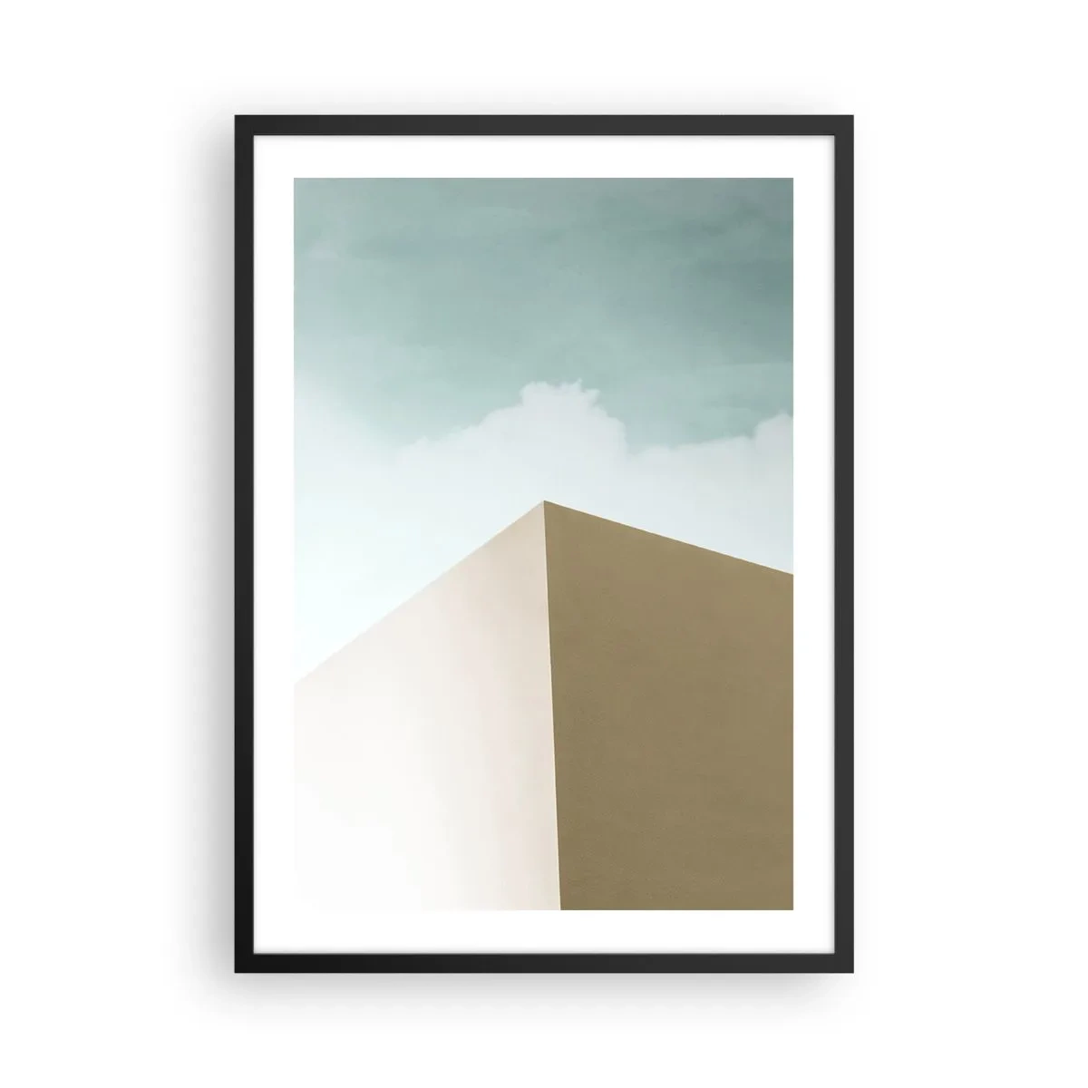 Poszter fehér keretben - Egy minimalista épület finom égbolttal - 50x70cm - Egy napsütéses nyár geometriája - Modern fali dekoráció nappalihoz és hálószobához ARTTOR