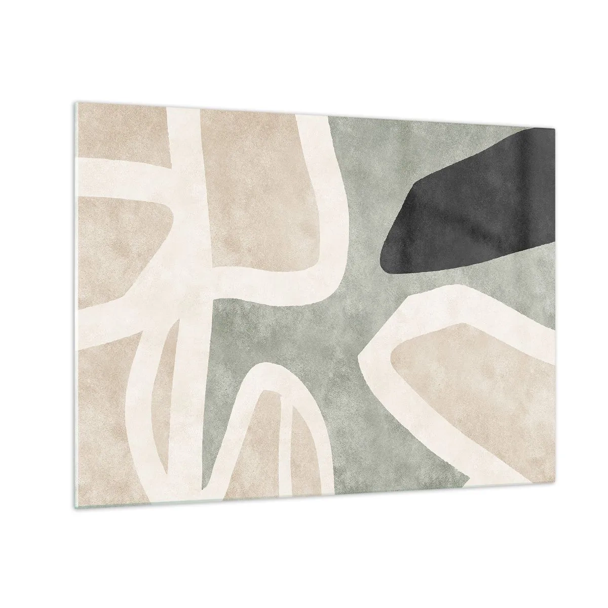 Üveg kép - Absztrakt formák bézs és zöld színben, egy csipetnyi feketével - 70x50cm - Kompozíció fekete témával - Modern fali dekoráció nappalihoz és hálószobához ARTTOR
