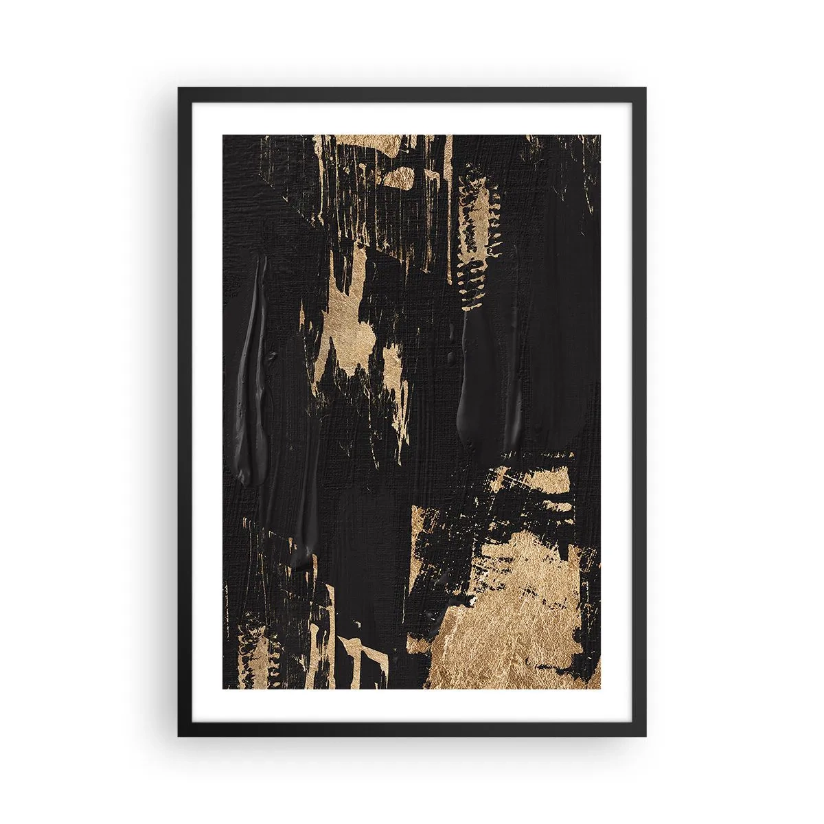 Poszter fehér keretben - Absztrakt festménykompozíció fekete és arany színben - 50x70cm - Az érintés nyoma - Modern fali dekoráció nappalihoz és hálószobához ARTTOR