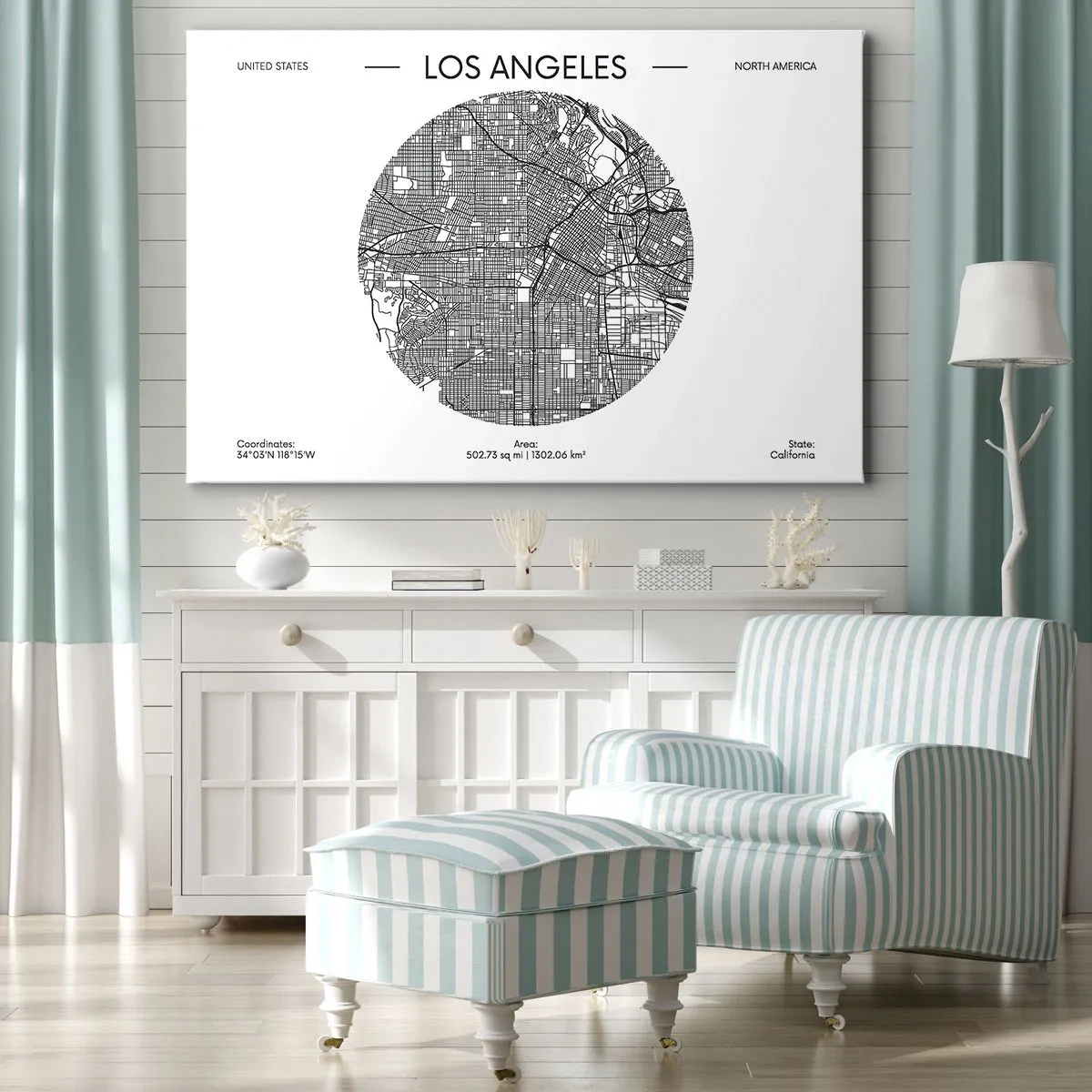 Vászonkép - Los Angeles térképe minimalista fekete-fehér stílusban - 70x50cm - Los Angeles anatómiája - Modern fali dekoráció nappalihoz és hálószobához ARTTOR
