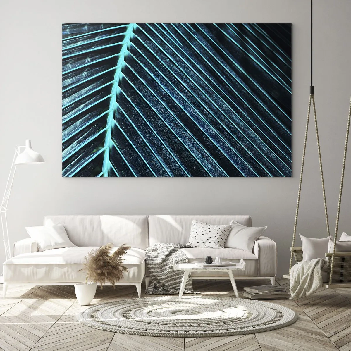 Üveg kép - Makró fotó egy türkiz árnyalatú pálmalevélről - 70x50cm - A zöld textúrája - Modern fali dekoráció nappalihoz és hálószobához ARTTOR