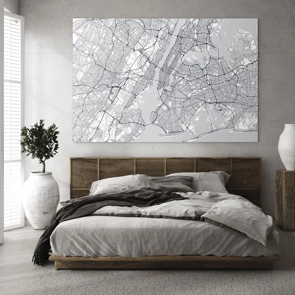 Üveg kép - Nagyvárosi utcák és kerületek monokróm térképe - 70x50cm - Metropolisz anatómiája - Modern fali dekoráció nappalihoz és hálószobához ARTTOR