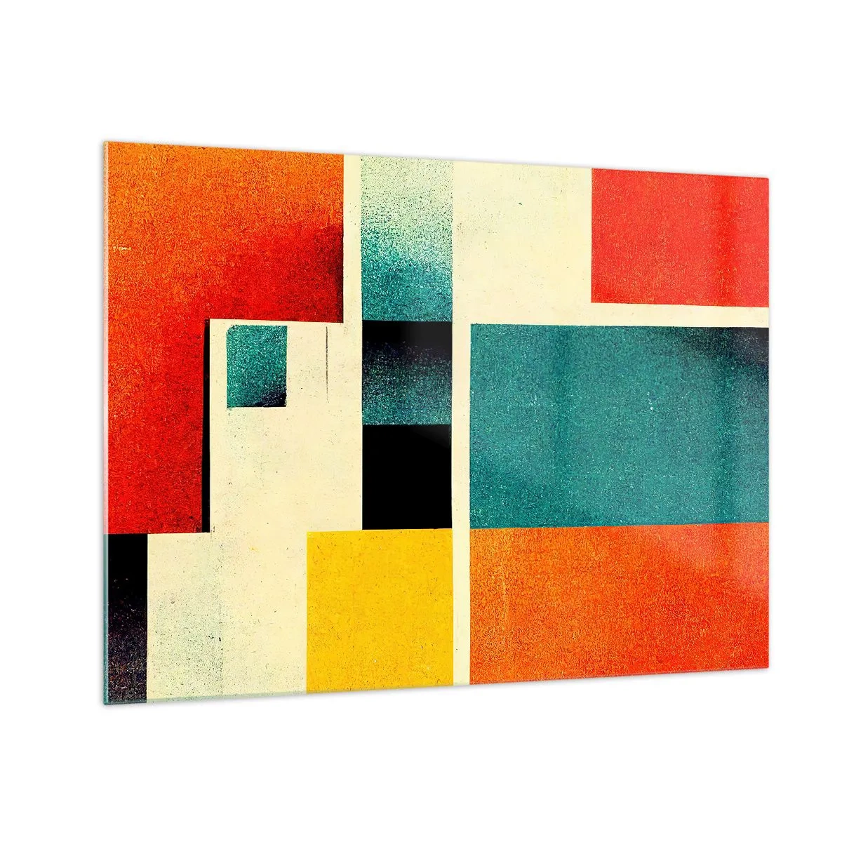 Üveg kép - Színes geometrikus téglalapok retro stílusban - 70x50cm - Geometrikus absztrakció - jó energia - Modern fali dekoráció nappalihoz és hálószobához ARTTOR