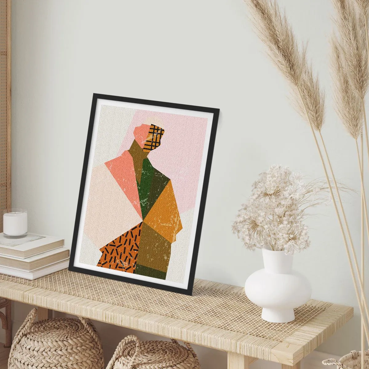 Poszter fehér keretben - Absztrakt sziluett geometrikus formákban - 50x70cm - Az ember - egy összetett lény - Modern fali dekoráció nappalihoz és hálószobához ARTTOR