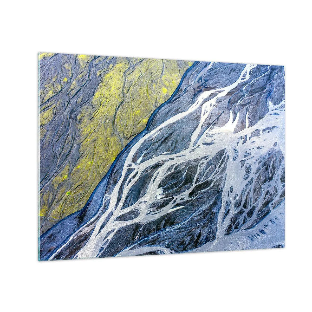 Üveg kép - Madártávlatból a földfelszín kanyargós patakokkal - 70x50cm - A természet barlangrajzai - Modern fali dekoráció nappalihoz és hálószobához ARTTOR