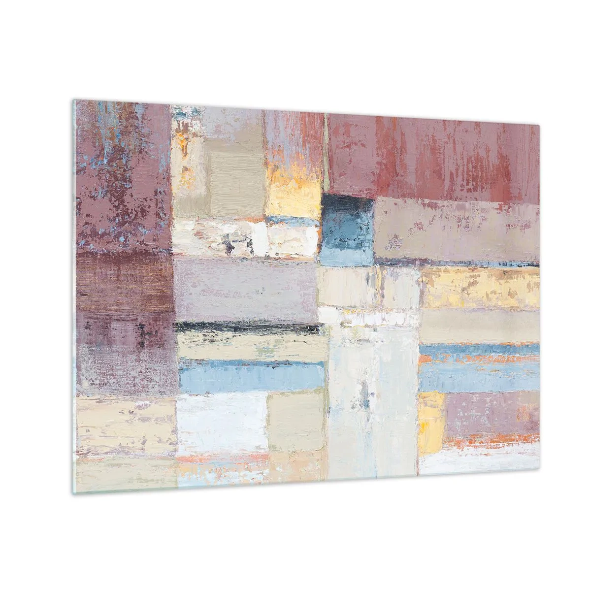 Üveg kép - Absztrakt geometrikus kompozíció pasztell színekben - 70x50cm - A geometria nyugalma - Modern fali dekoráció nappalihoz és hálószobához ARTTOR