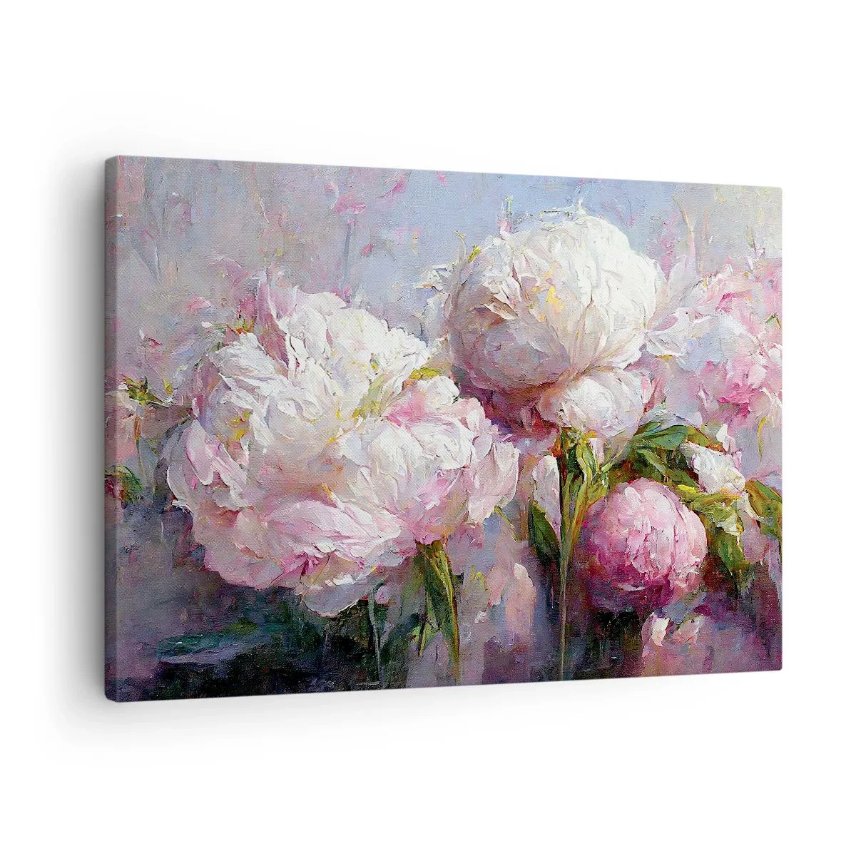 Vászonkép - Romantikus bazsarózsa virágok pasztell színekben - 70x50cm - Egy csokor, mely csordultig van élettel - Modern fali dekoráció nappalihoz és hálószobához ARTTOR