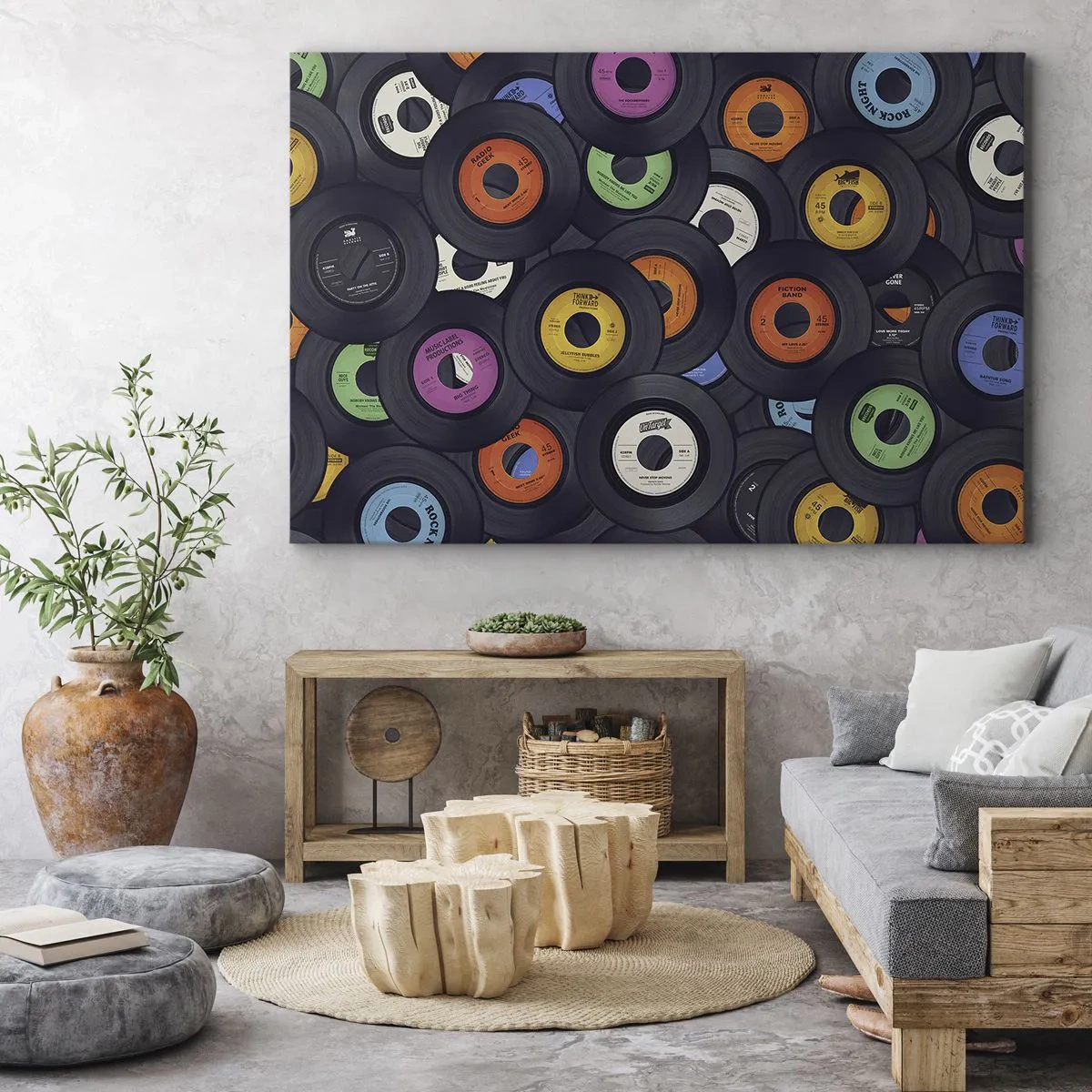 Vászonkép - Színes vinylek egymásra halmozva - 70x50cm - A klasszika színei - Modern fali dekoráció nappalihoz és hálószobához ARTTOR