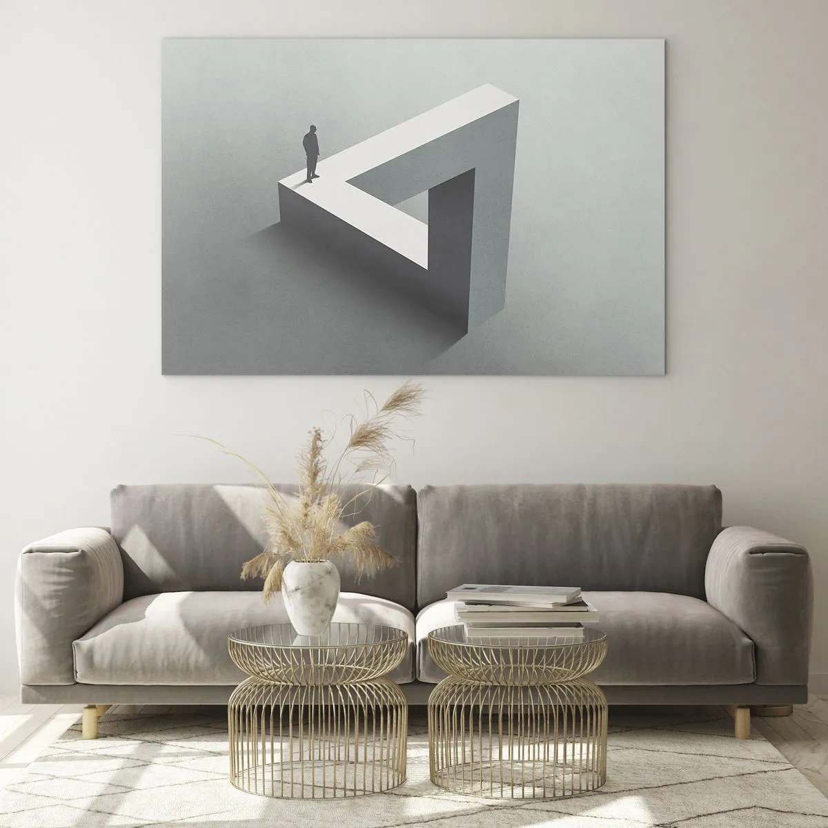 Üveg kép - Egy ábra egy geometriai szerkezeten optikai illúzió stílusában - 70x50cm - És mégis lehetséges - Modern fali dekoráció nappalihoz és hálószobához ARTTOR