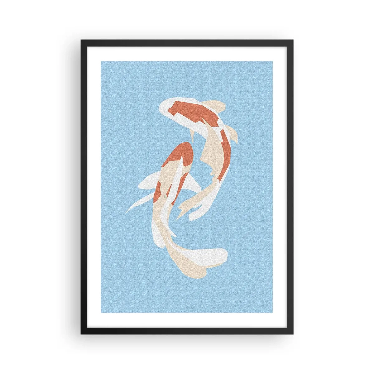 Poszter fehér keretben - Két koi hal úszik harmóniában - 50x70cm - Spontán szinkronúszás - Modern fali dekoráció nappalihoz és hálószobához ARTTOR