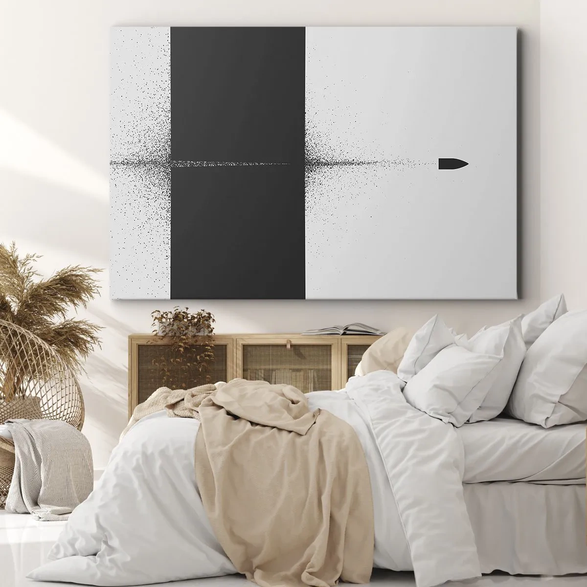 Vászonkép - Egy szimbolikus lövedék minimalista, absztrakt stílusban. - 70x50cm - Egyenesen a cél felé - Modern fali dekoráció nappalihoz és hálószobához ARTTOR