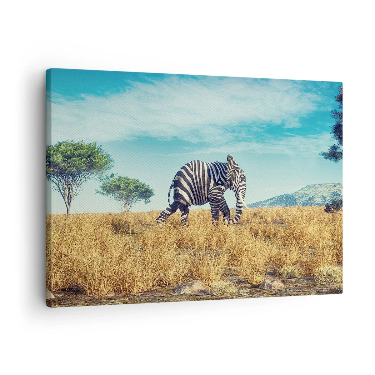 Vászonkép - Zebra egy afrikai tájban - 70x50cm - A szürke már nem menő - Modern fali dekoráció nappalihoz és hálószobához ARTTOR