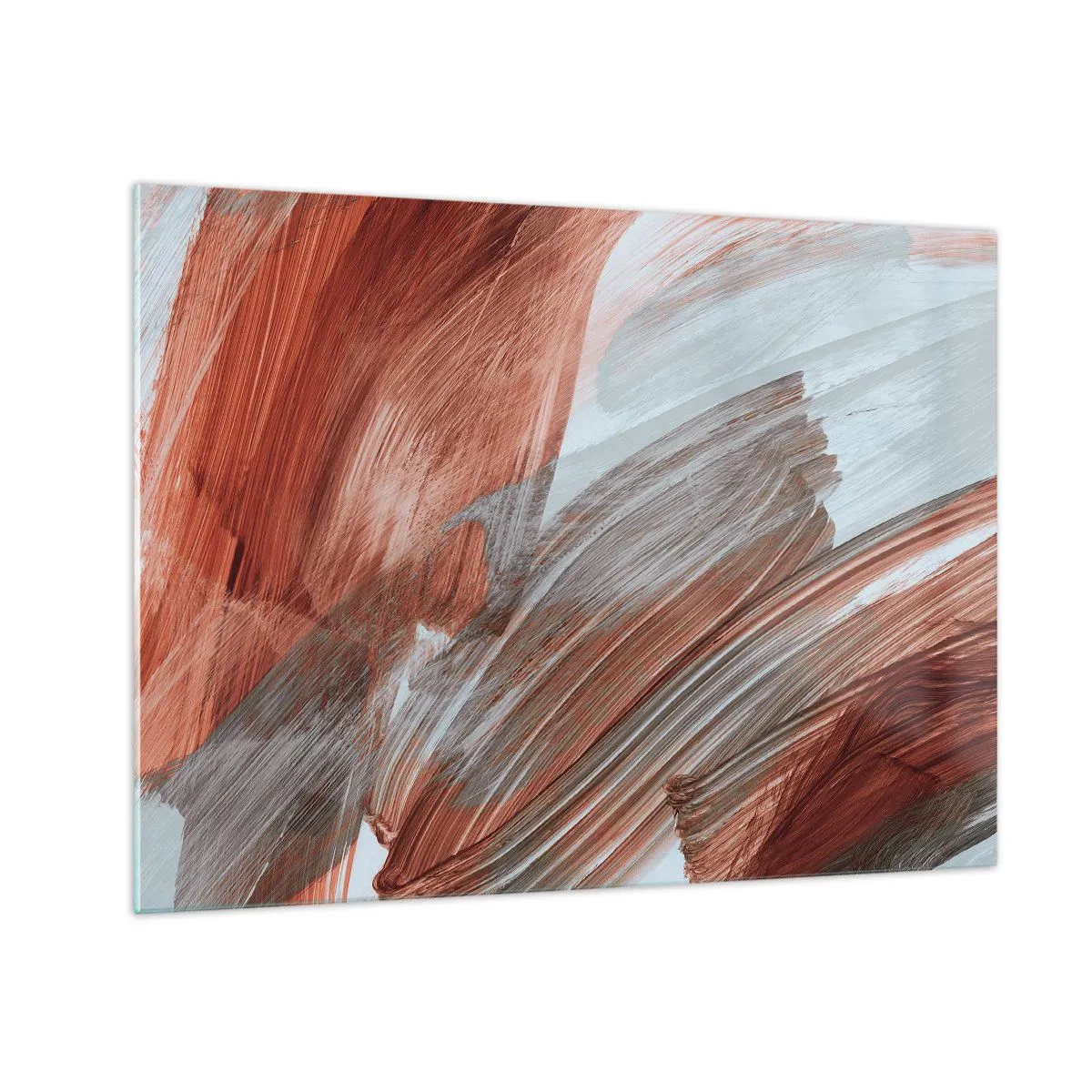 Üveg kép - Dinamikus ecsetvonások meleg őszi színekben és hűvös kékekben. - 70x50cm - Őszi és szeles absztrakció - Modern fali dekoráció nappalihoz és hálószobához ARTTOR