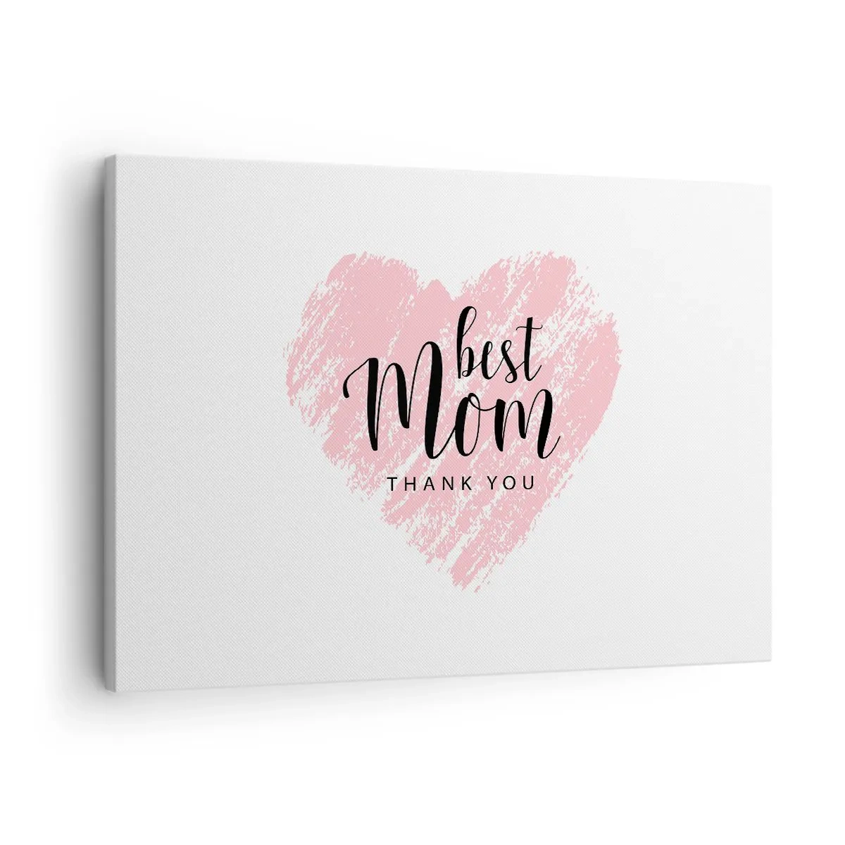 Vászonkép - Rózsaszín szív fehér alapon "Legjobb anya, köszönöm" felirattal - 70x50cm - Mindig a megfelelő pillanat - Modern fali dekoráció nappalihoz és hálószobához ARTTOR