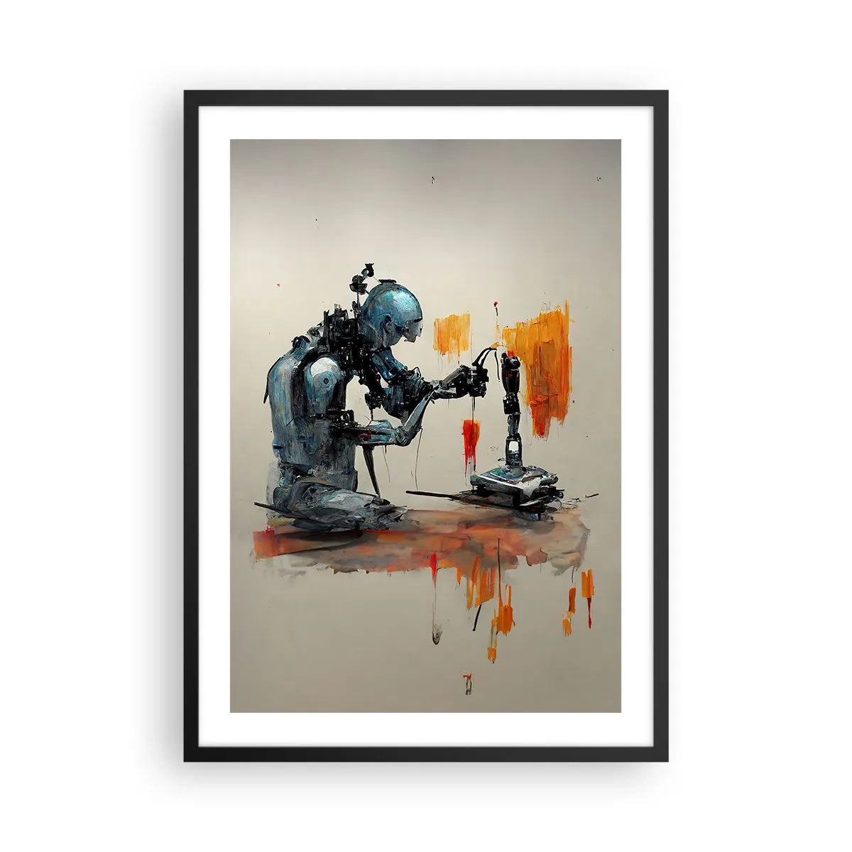 Poszter fehér keretben - Egy kibernetikus robot műalkotás közben. - 50x70cm - Már holnap... - Modern fali dekoráció nappalihoz és hálószobához ARTTOR