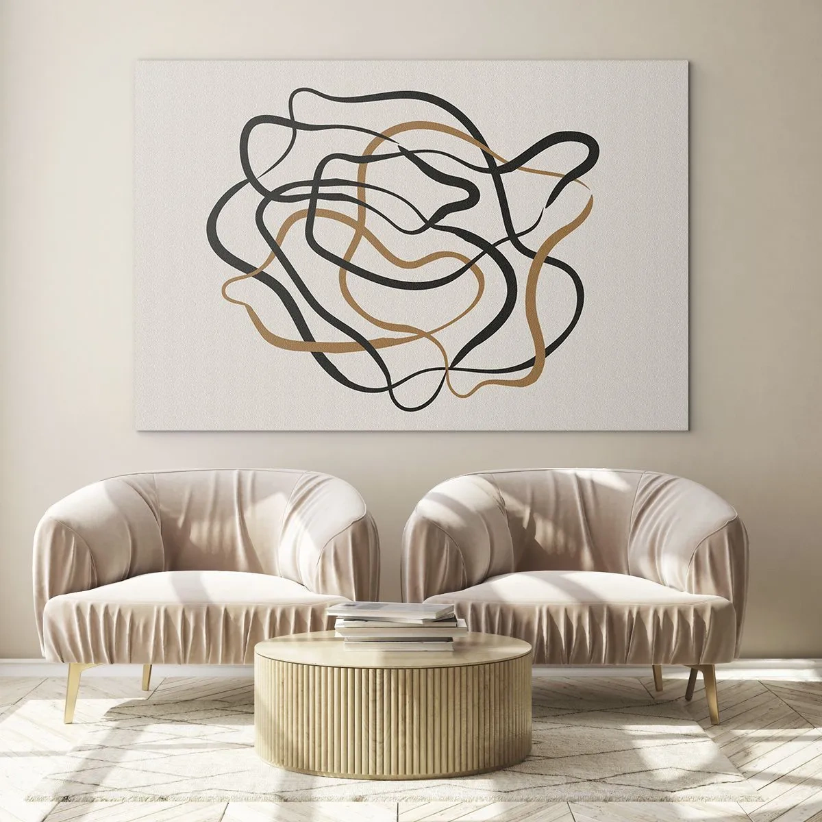 Üveg kép - Fekete és barna vonalak absztrakt kuszasága. - 70x50cm - Minden összezavarodott - Modern fali dekoráció nappalihoz és hálószobához ARTTOR