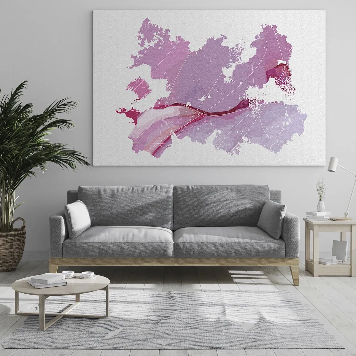 Üveg kép - Absztrakt térkép rózsaszín és lila árnyalatokban fehér alapon - 70x50cm - Egy rózsaszín világ térképe - Modern fali dekoráció nappalihoz és hálószobához ARTTOR