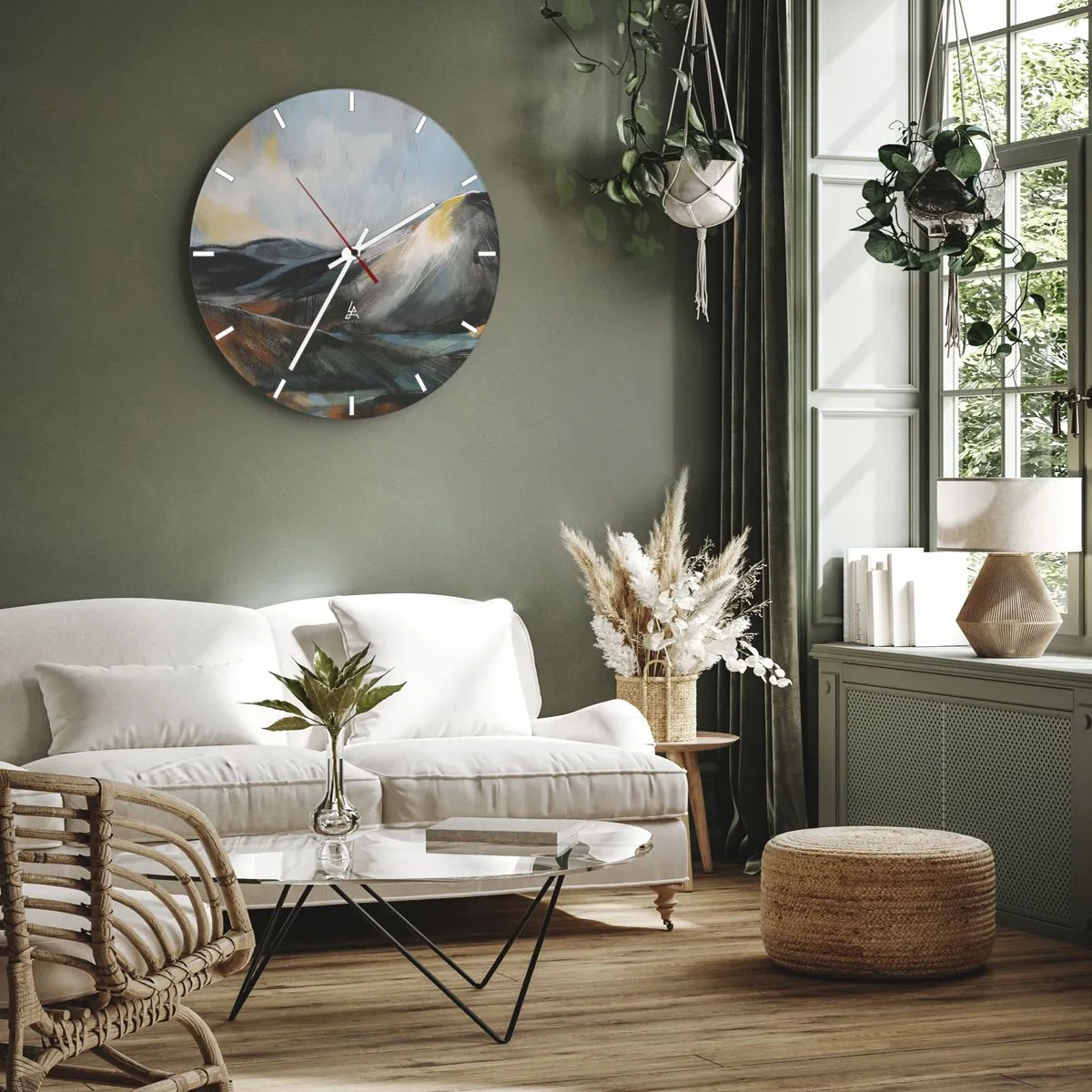 Falióra, Óra - Festői hegyi táj meleg színekkel - 30x30cm - Nyers és gyönyörű - Modern fali dekoráció nappalihoz, konyhához és hálószobához ARTTOR