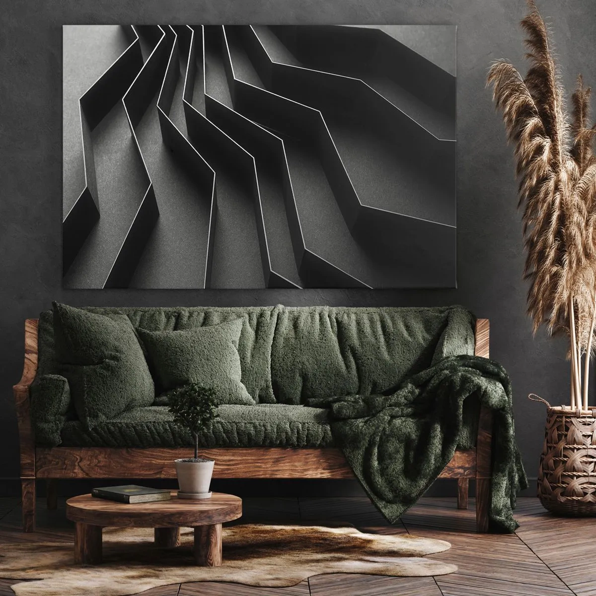 Vászonkép - Fekete-fehér absztrakció geometrikus struktúrákkal - 70x50cm - Térbeli rend - Modern fali dekoráció nappalihoz és hálószobához ARTTOR