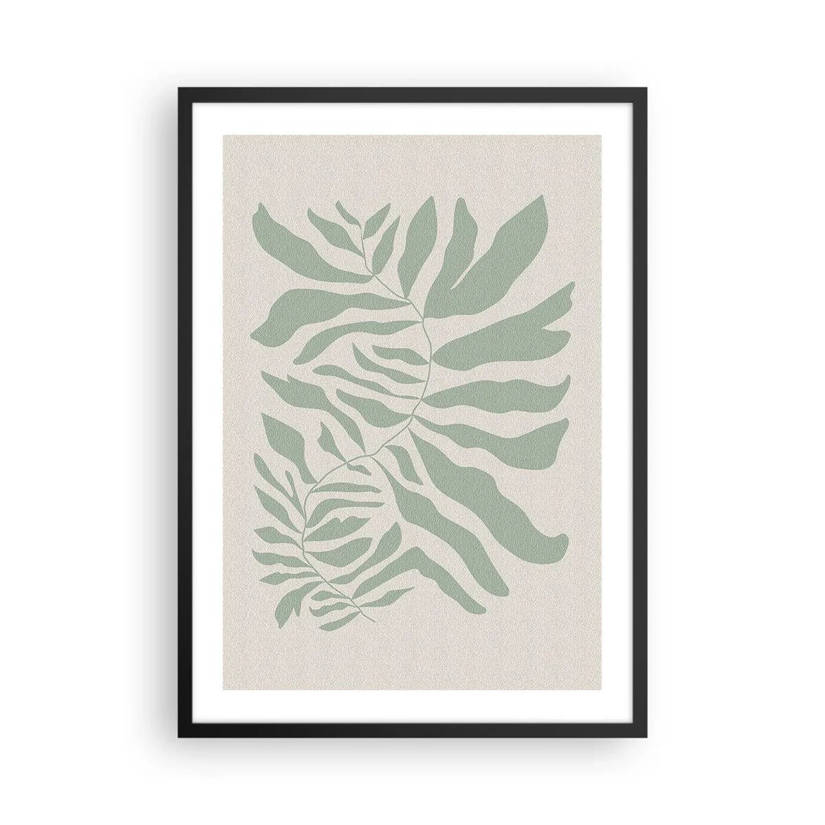 Poszter fehér keretben - Minimalista növényi illusztráció zöld árnyalatokban - 50x70cm - Smaragdzöld ág - Modern fali dekoráció nappalihoz és hálószobához ARTTOR