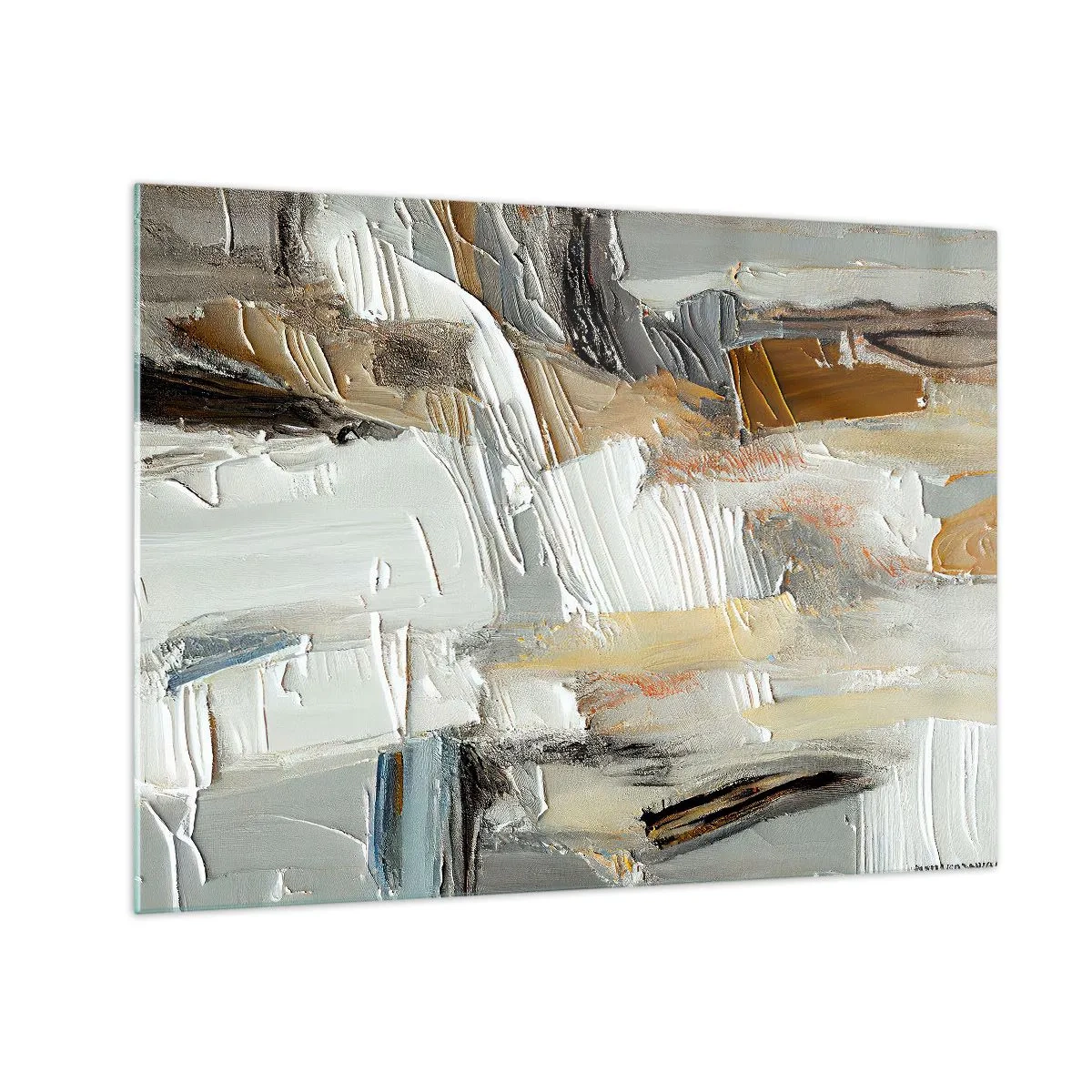 Üveg kép - Egy absztrakt kompozíció földszínű tónusokkal, jellegzetes textúrával. - 70x50cm - Színes rétegződés - Modern fali dekoráció nappalihoz és hálószobához ARTTOR