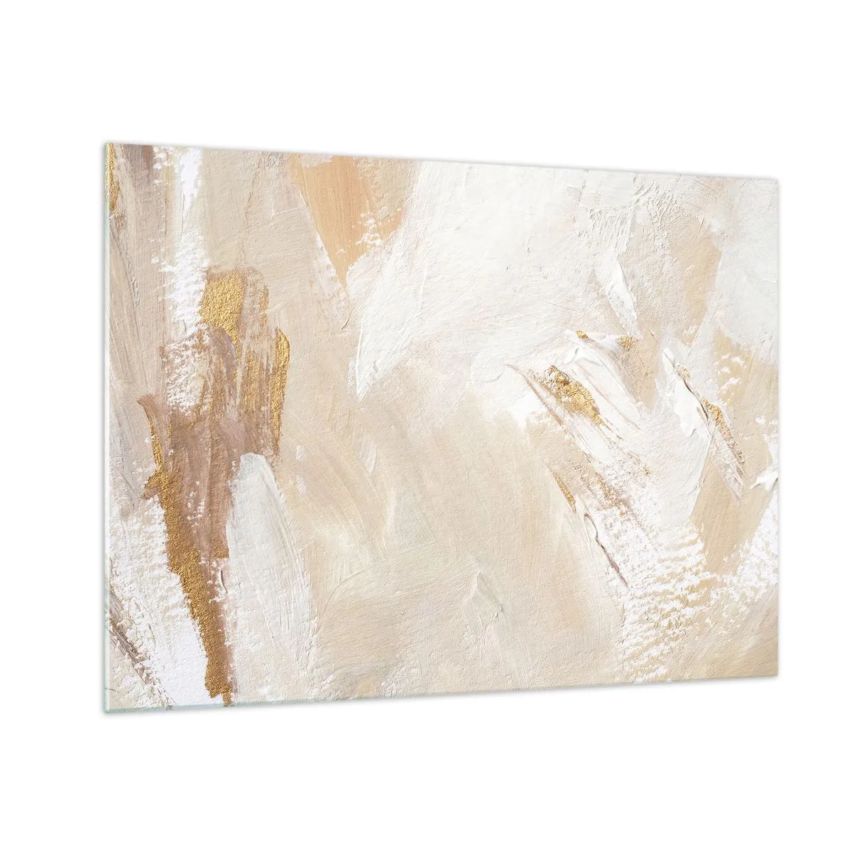 Üveg kép - Bézs és fehér absztrakció arany díszítéssel - 70x50cm - Pasztell kompozíció - Modern fali dekoráció nappalihoz és hálószobához ARTTOR