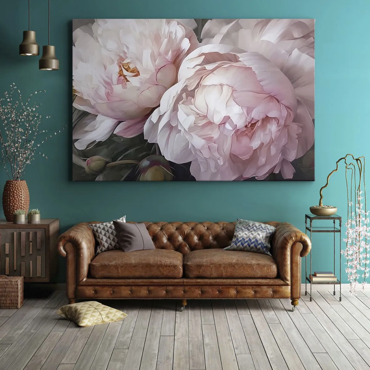 Vászonkép - Finom rózsaszín pünkösdi rózsák teljes virágzásban - 70x50cm - Virágba borulva - Modern fali dekoráció nappalihoz és hálószobához ARTTOR