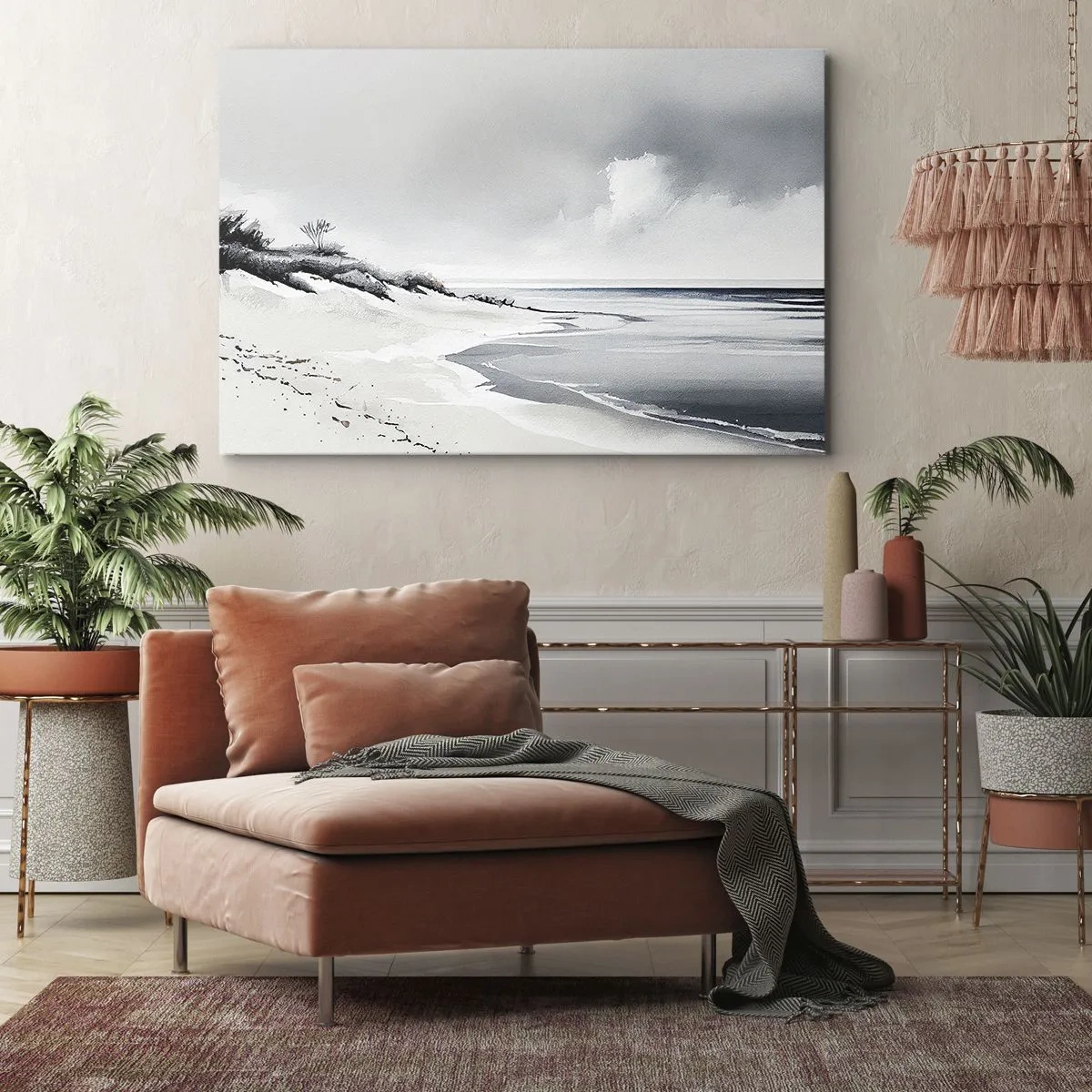Vászonkép - Egy visszafogott szürke és kék árnyalatú strand - 70x50cm - Mindig együtt - Modern fali dekoráció nappalihoz és hálószobához ARTTOR