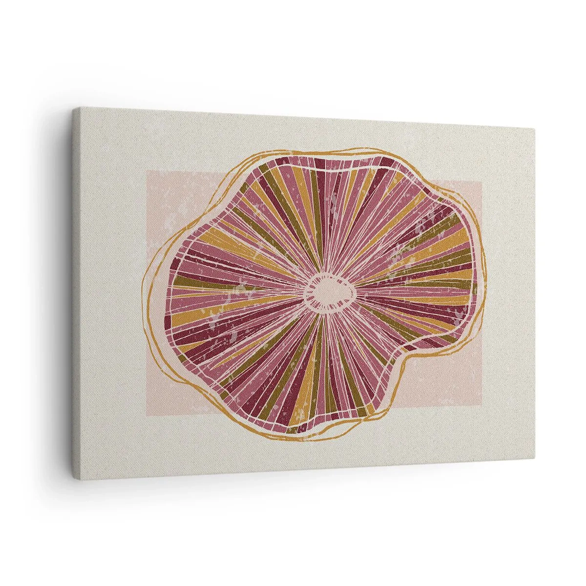 Vászonkép - Absztrakt fa szelet minta rózsaszín árnyalatokban - 70x50cm - Sugárzó absztrakció - Modern fali dekoráció nappalihoz és hálószobához ARTTOR