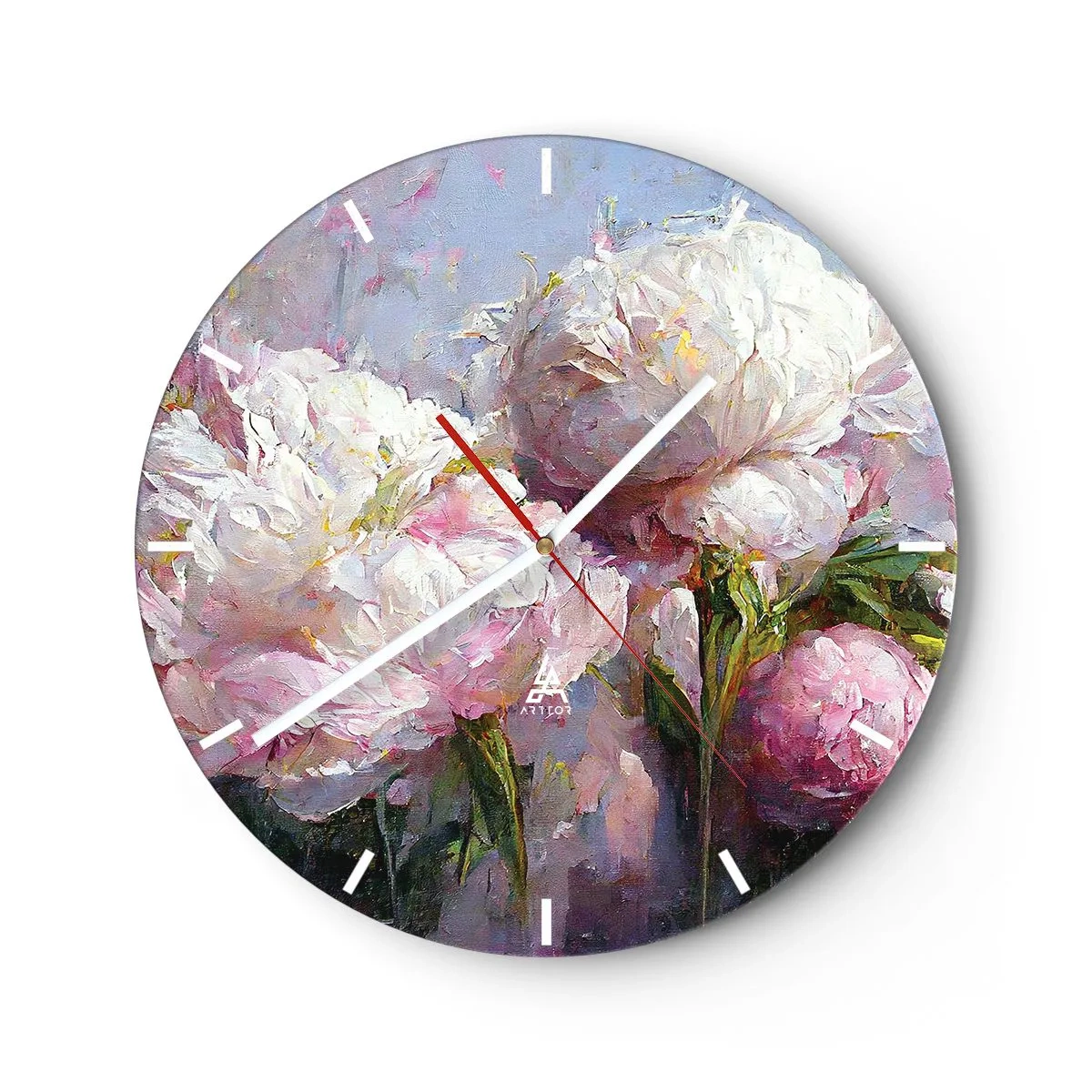 Falióra, Óra - Egy csokor fehér és rózsaszín virágokból kék alapon - 30x30cm - Egy csokor, mely csordultig van élettel - Modern fali dekoráció nappalihoz, konyhához és hálószobához ARTTOR