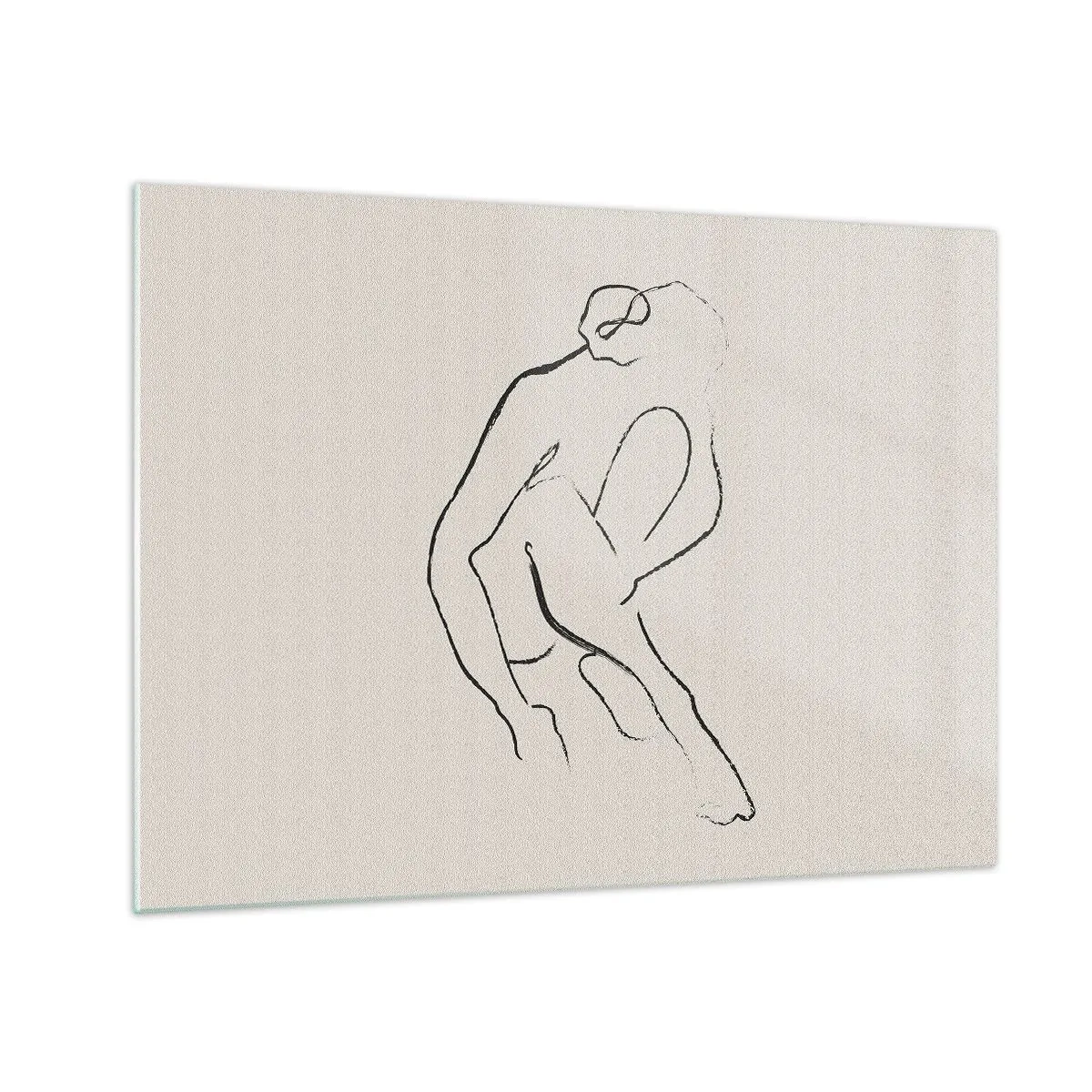 Üveg kép - Egy minimalista vázlat egy női sziluettről ülő helyzetben. - 70x50cm - Intim vázlat - Modern fali dekoráció nappalihoz és hálószobához ARTTOR