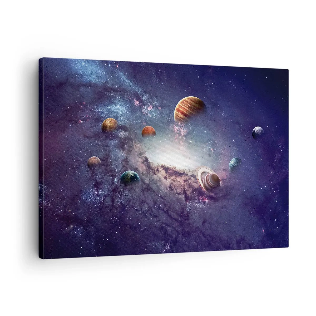Vászonkép - Bolygókkal egy galaxisban, köddel a háttérben - 70x50cm - Napos táncrendszer - Modern fali dekoráció nappalihoz és hálószobához ARTTOR