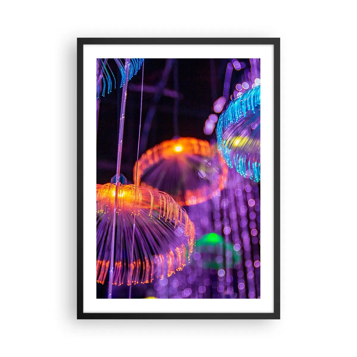 Poszter fehér keretben - Színes, futurisztikus medúza neonfényben - 50x70cm - Világító szökőkút - Modern fali dekoráció nappalihoz és hálószobához ARTTOR