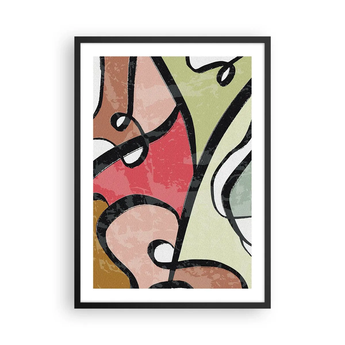 Poszter fehér keretben - Színes absztrakció fekete körvonalakkal - 50x70cm - Pirouettek a színek között - Modern fali dekoráció nappalihoz és hálószobához ARTTOR
