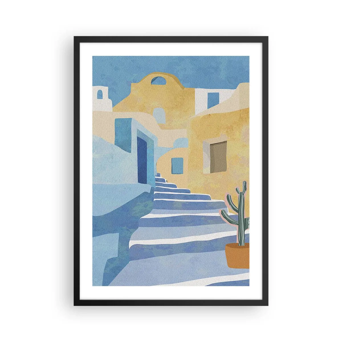 Poszter fehér keretben - Mediterrán építészet pasztellszínekben - 50x70cm - Egy nap egy arab városban - Modern fali dekoráció nappalihoz és hálószobához ARTTOR
