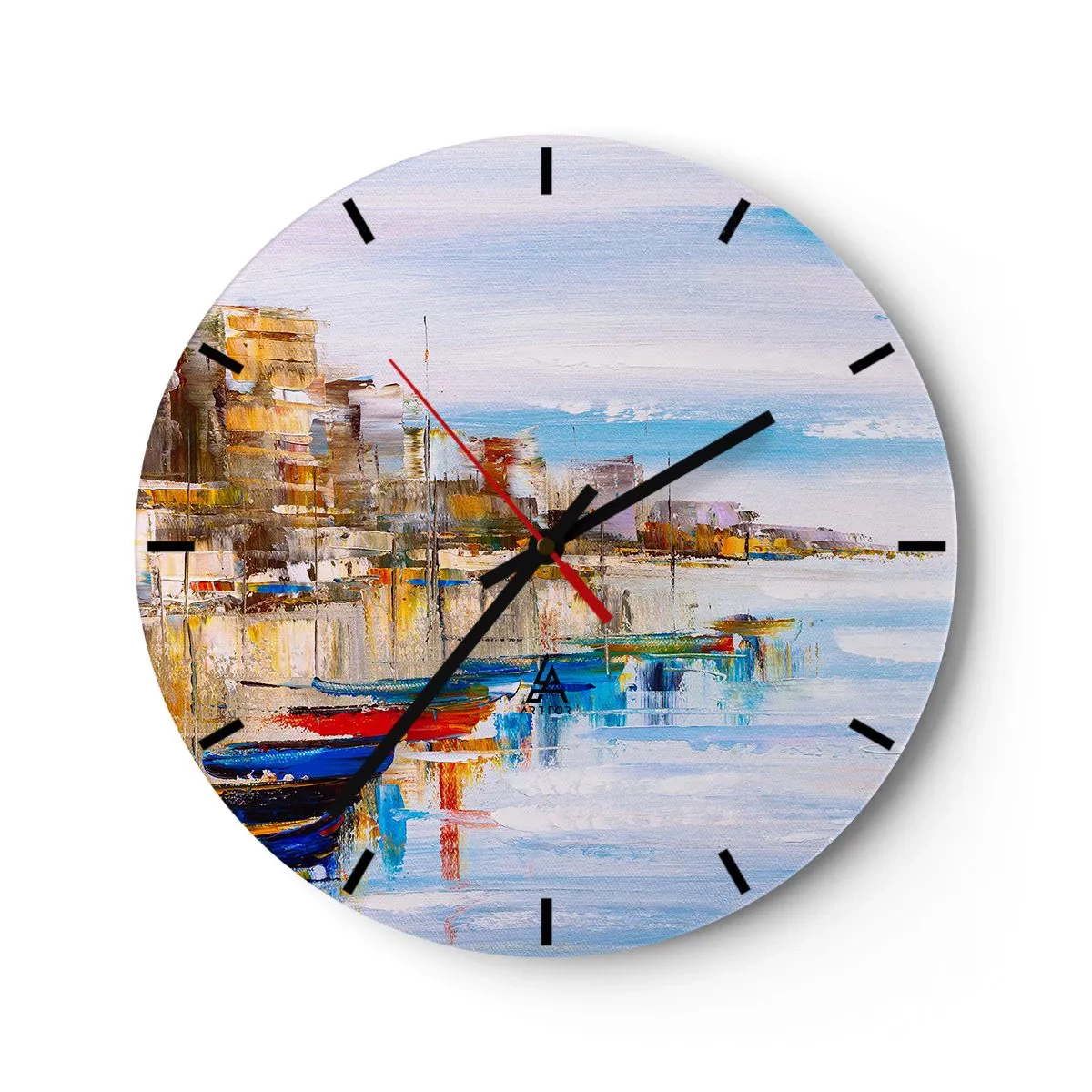 Falióra, Óra - Színes városi menedék impresszionista stílusban - 30x30cm - Sokszínű városi kikötő - Modern fali dekoráció nappalihoz, konyhához és hálószobához ARTTOR