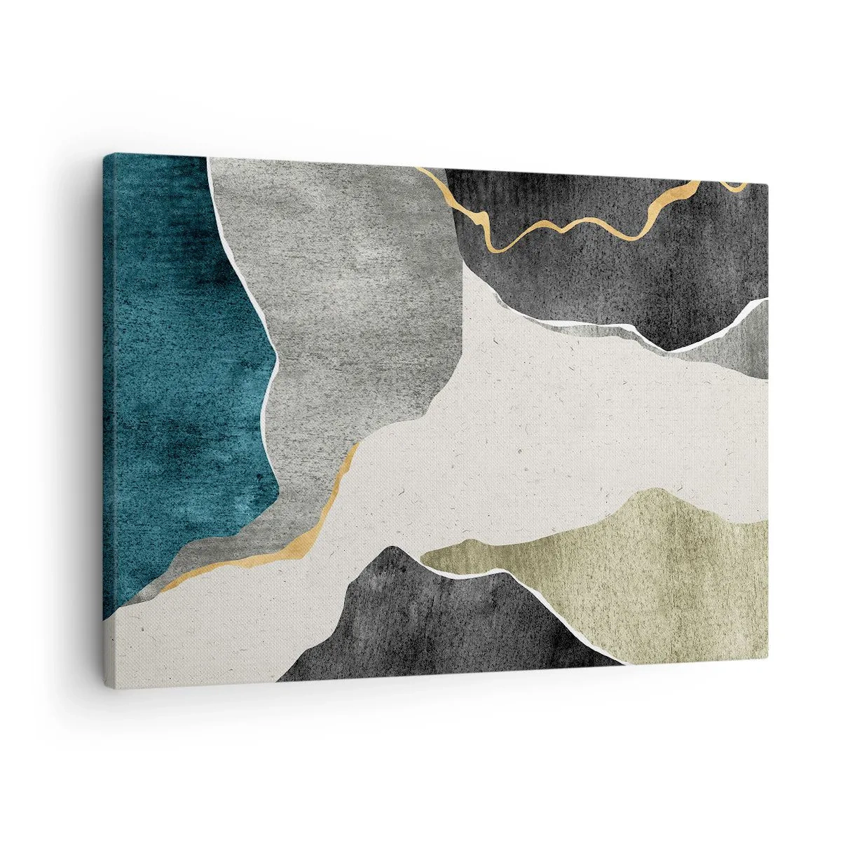 Vászonkép - Geometriai formák szürke, zöld és arany árnyalatokban - 70x50cm - Mozaik kompozíció aranyszállal - Modern fali dekoráció nappalihoz és hálószobához ARTTOR