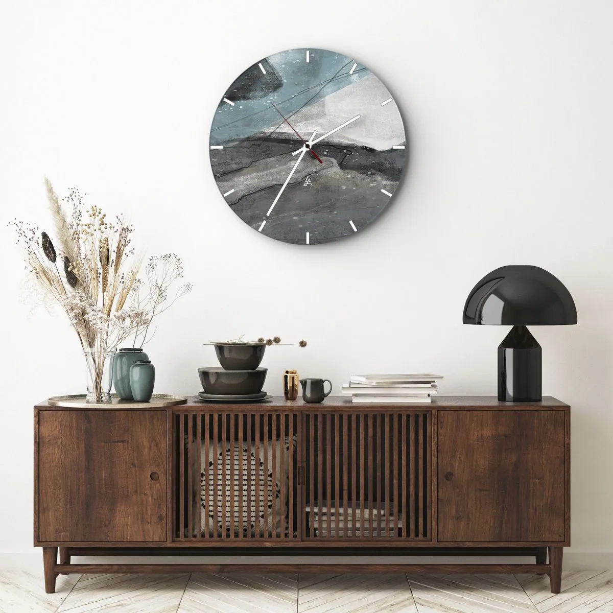 Falióra, Óra - Egy gleccserre és sziklákra emlékeztető absztrakt kompozíció. - 30x30cm - Absztrakció: sziklák és jég - Modern fali dekoráció nappalihoz, konyhához és hálószobához ARTTOR