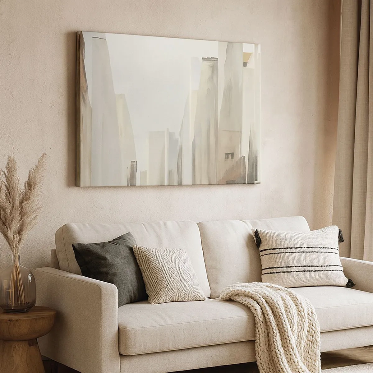Vászonkép - Absztrakt városkép pasztell árnyalatokban - 70x50cm - Álom a városról - Modern fali dekoráció nappalihoz és hálószobához ARTTOR